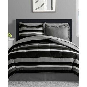 Fairfield Square Collection Austin Comforter Set King Black Reversible 8Pc BED88